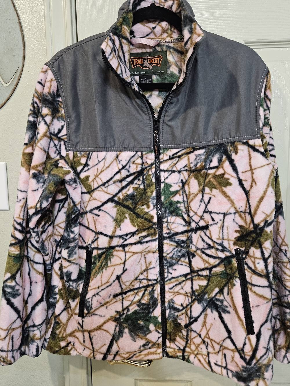 Women's Pink Camo Utility Fleece Jacket with Gray Yoke